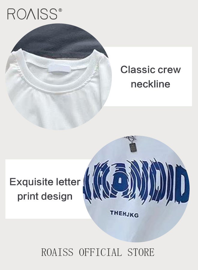 Men 2-Piece Short Sleeve Set Letter Print Cotton T-shirts Loose Fit with 3D Printed Round Neck Design Trendy and Versatile Fashion