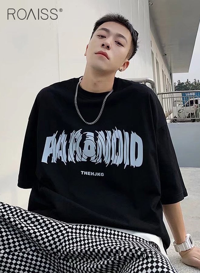 Men 2-Piece Short Sleeve Set Letter Print Cotton T-shirts Loose Fit with 3D Printed Round Neck Design Trendy and Versatile Fashion