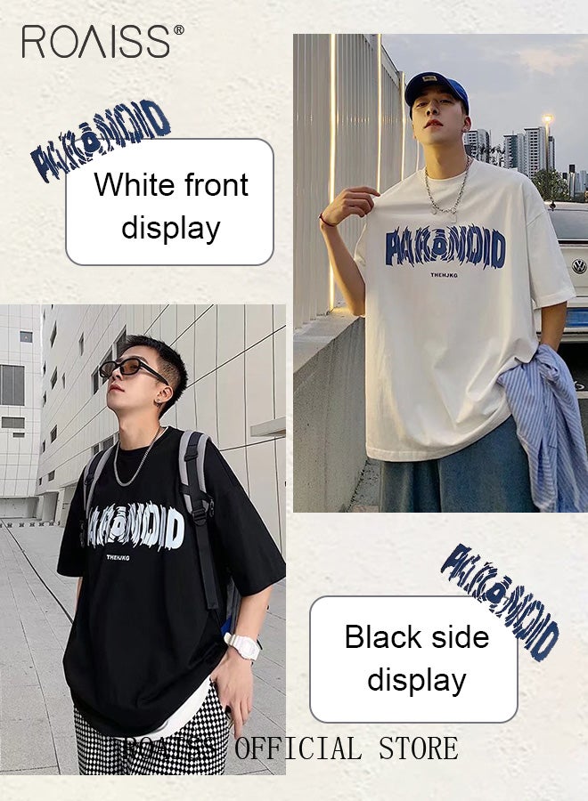 Men 2-Piece Short Sleeve Set Letter Print Cotton T-shirts Loose Fit with 3D Printed Round Neck Design Trendy and Versatile Fashion