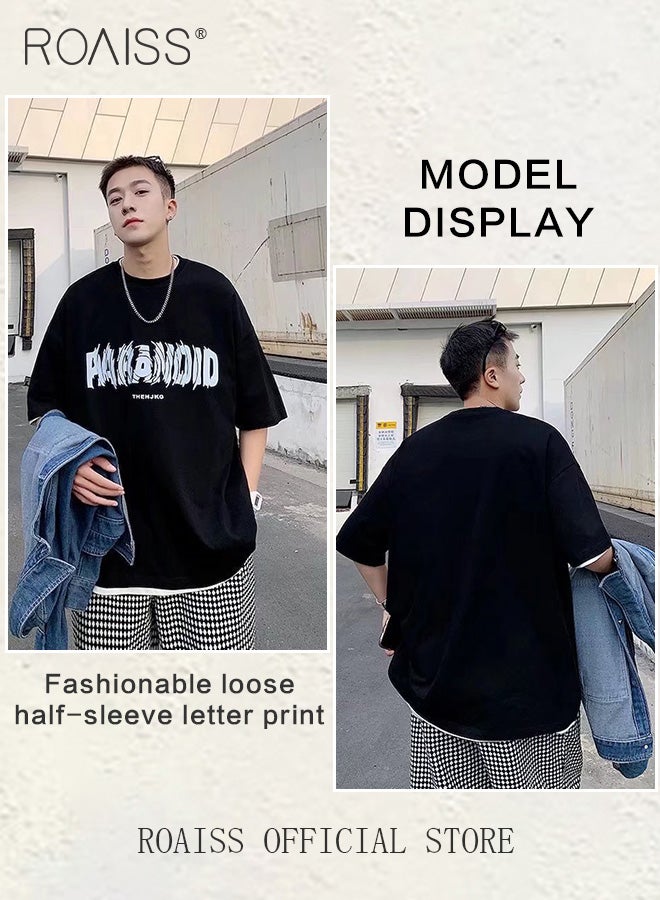 Men 2-Piece Short Sleeve Set Letter Print Cotton T-shirts Loose Fit with 3D Printed Round Neck Design Trendy and Versatile Fashion