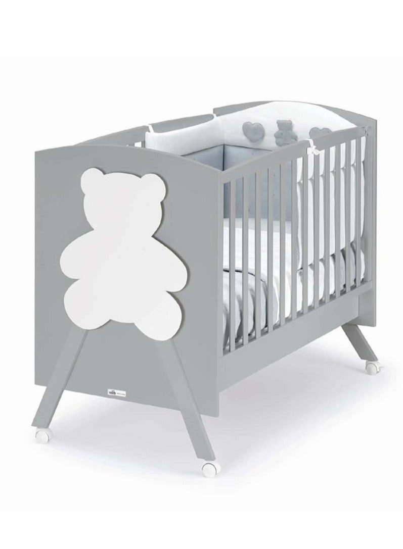 Orsopolly Gray Cot - Cam Playard, Baby Crib, made in Italy with a magical back-light teddy bear feature, from 0 to 36 months Four wheels, two of which are fitted with a safety brake, Baby bed