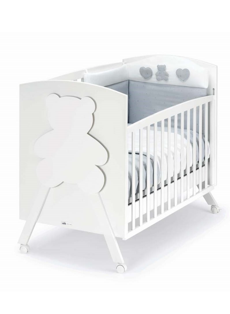 Orsopolly Gray Cot - Cam Playard, Baby Crib, made in Italy with a magical back-light teddy bear feature, from 0 to 36 months Four wheels, two of which are fitted with a safety brake, Baby bed
