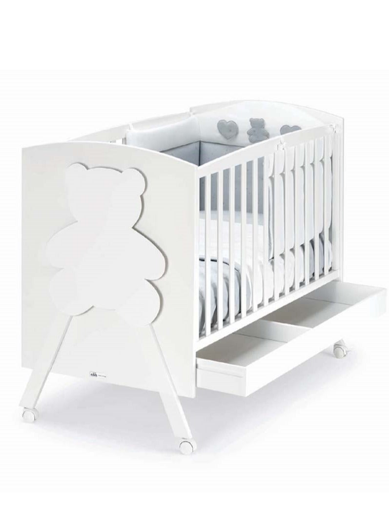 Orsopolly Gray Cot - Cam Playard, Baby Crib, made in Italy with a magical back-light teddy bear feature, from 0 to 36 months Four wheels, two of which are fitted with a safety brake, Baby bed