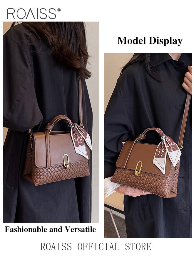 Women Crossbody Bag Color Block Patchwork Design Horizontal Square Shape Classic and Timeless Stylish Silk Scarf Decoration Can be Worn as a Shoulder or Crossbody Bag Women Tote Handbag