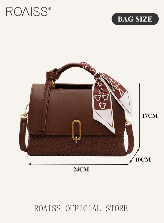 Women Crossbody Bag Color Block Patchwork Design Horizontal Square Shape Classic and Timeless Stylish Silk Scarf Decoration Can be Worn as a Shoulder or Crossbody Bag Women Tote Handbag