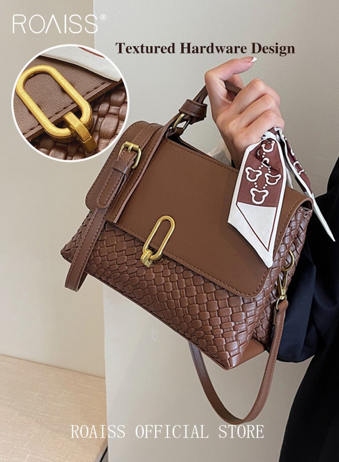 Women Crossbody Bag Color Block Patchwork Design Horizontal Square Shape Classic and Timeless Stylish Silk Scarf Decoration Can be Worn as a Shoulder or Crossbody Bag Women Tote Handbag