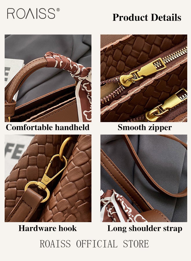 Women Crossbody Bag Color Block Patchwork Design Horizontal Square Shape Classic and Timeless Stylish Silk Scarf Decoration Can be Worn as a Shoulder or Crossbody Bag Women Tote Handbag