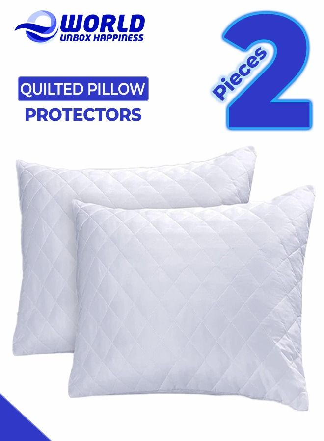 2 Pieces Luxurious Quilted Zipped Pillow Protectors for Ultimate Protection, Soft and Breathable Microfiber Cases, Hypoallergenic, Noiseless, Machine Washable, Ideal for Home, Hotel and Dormitory
