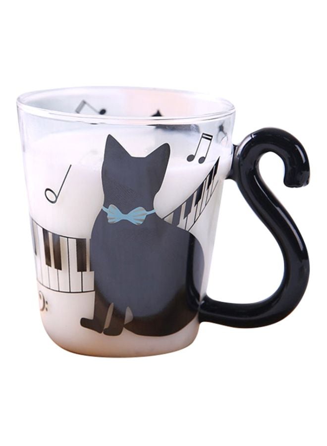 Cute Cats Glass Coffee Mug White/Black 350ml