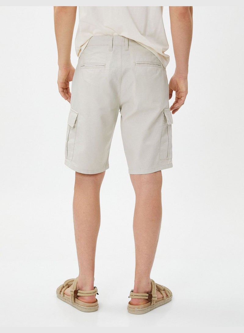 Linen Blend Cargo Shorts Pocket Detailed Buttoned