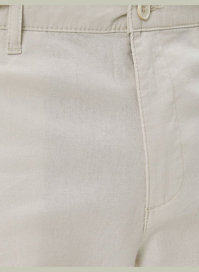 Linen Blend Cargo Shorts Pocket Detailed Buttoned