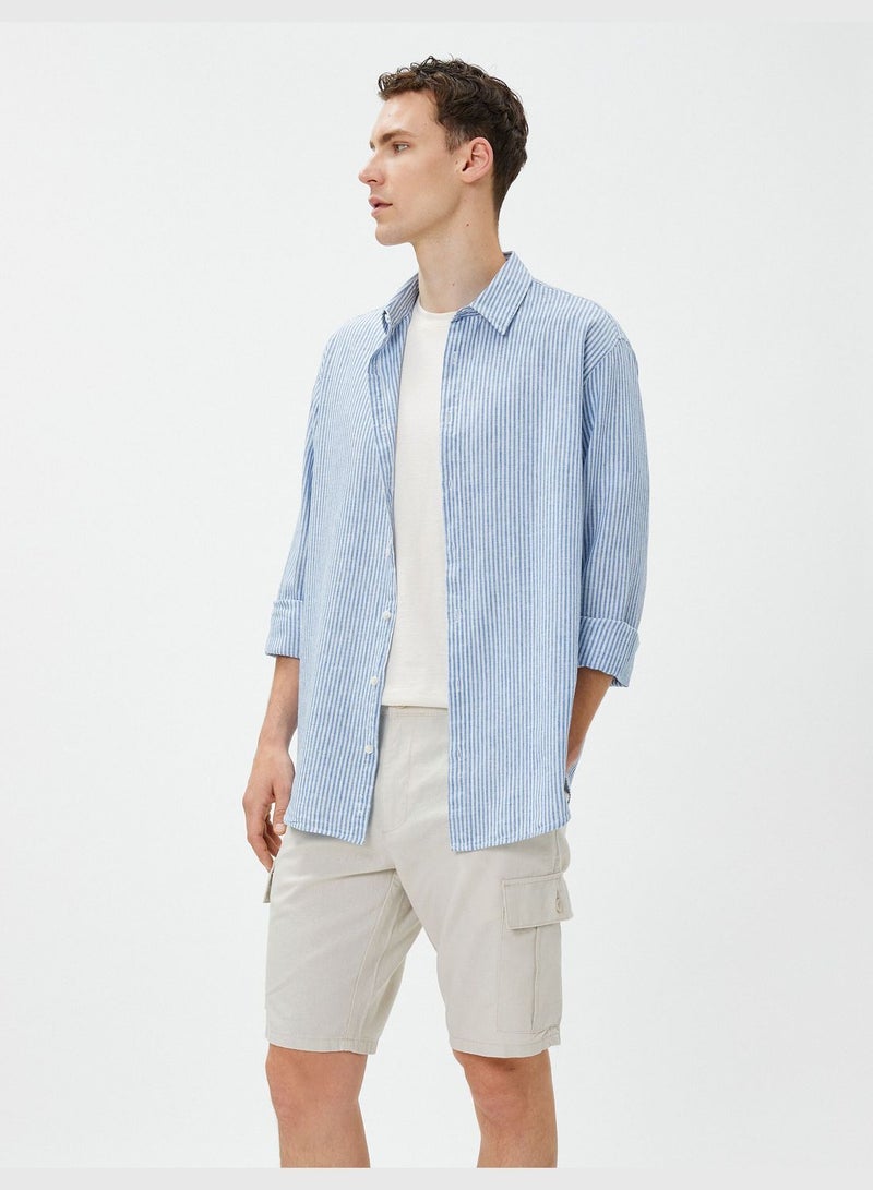 Linen Blend Cargo Shorts Pocket Detailed Buttoned
