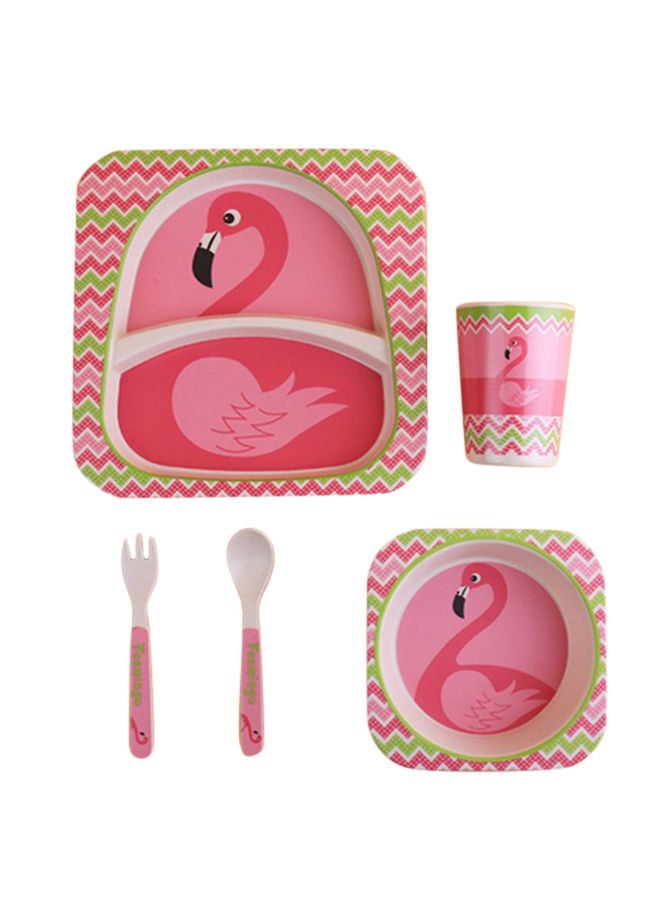 5 Piece Bamboo Tableware Bowl Plate Set Pink/Green/White 20X20centimeter