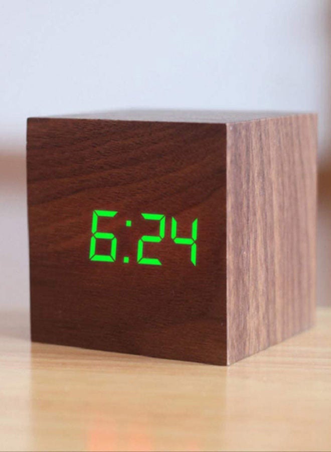 Wooden LED Alarm Clock Brown 6X6X6cm