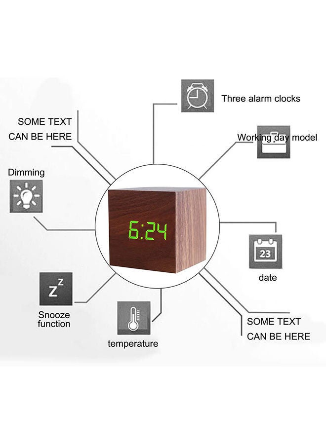 Wooden LED Alarm Clock Brown 6X6X6cm