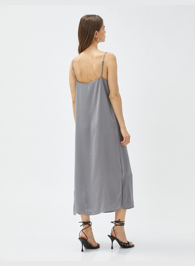 Adjustable Strappy Slitted Midi Dress