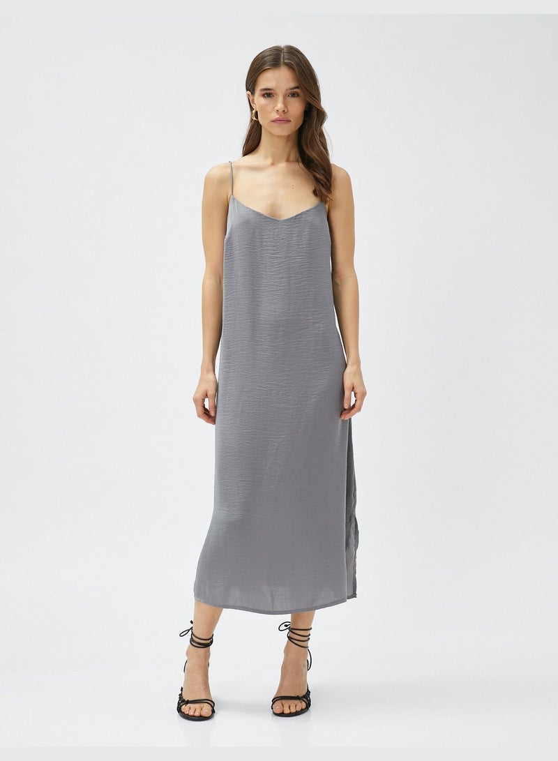 Adjustable Strappy Slitted Midi Dress