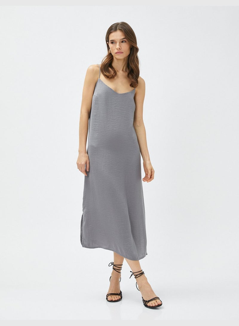 Adjustable Strappy Slitted Midi Dress