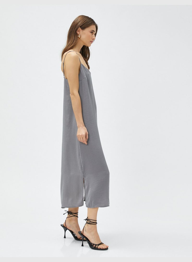 Adjustable Strappy Slitted Midi Dress