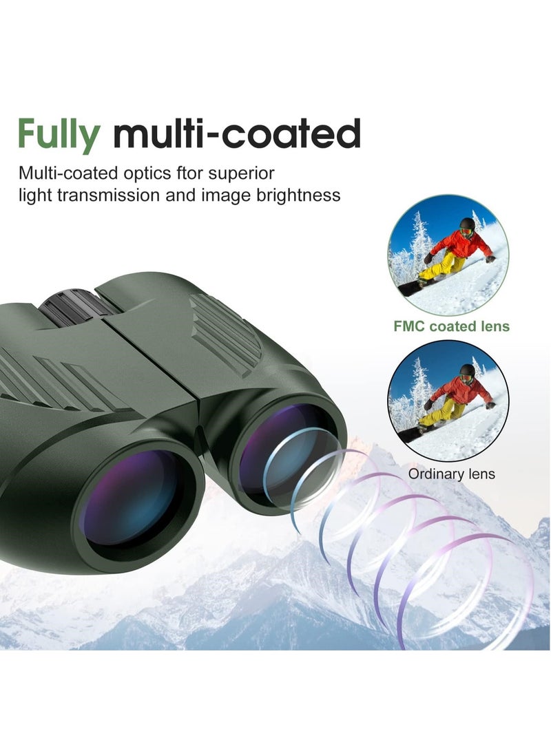 Rodcirant Binoculars 20x25 for Adults and Kids, High Power Easy Focus Binoculars with Low Light Vision, Compact Binoculars for Bird Watching and Travel (Green)