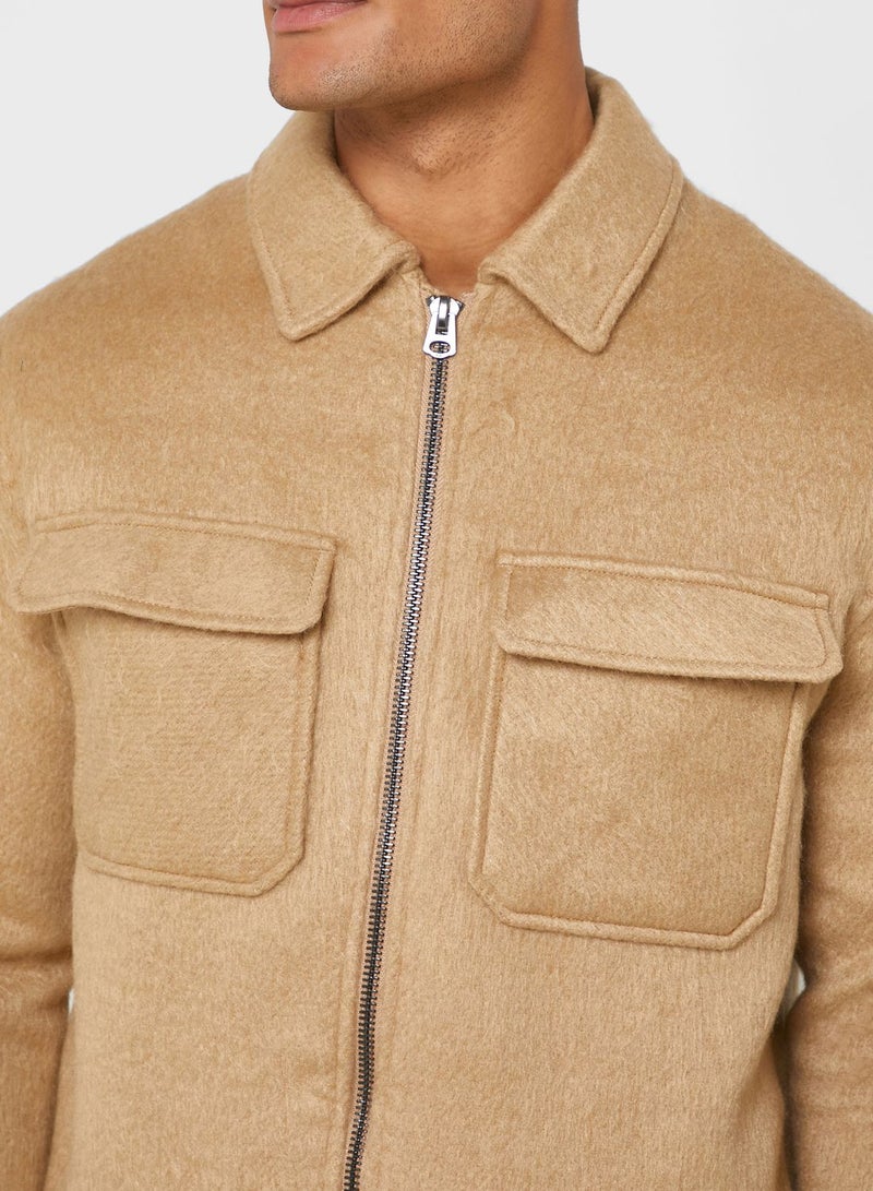 Casual Brushed Shacket Jackets