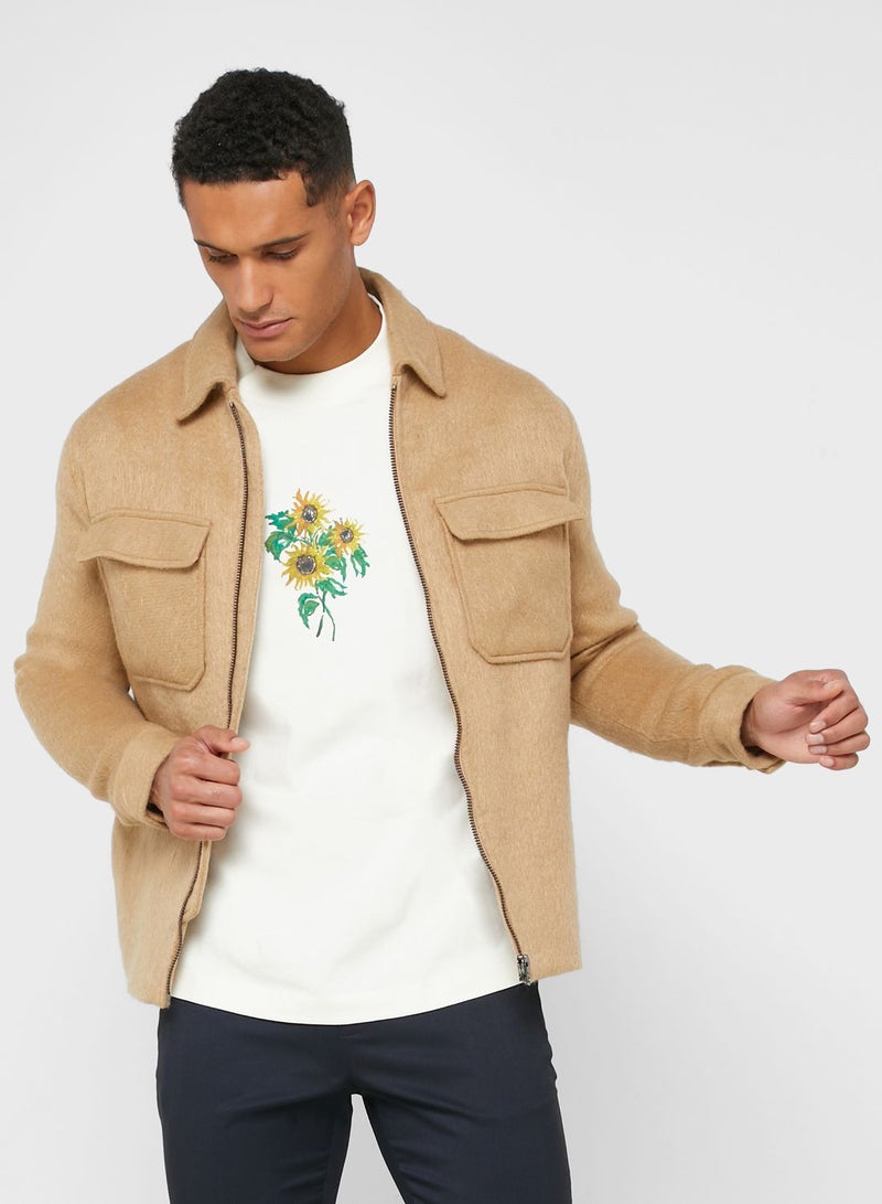 Casual Brushed Shacket Jackets