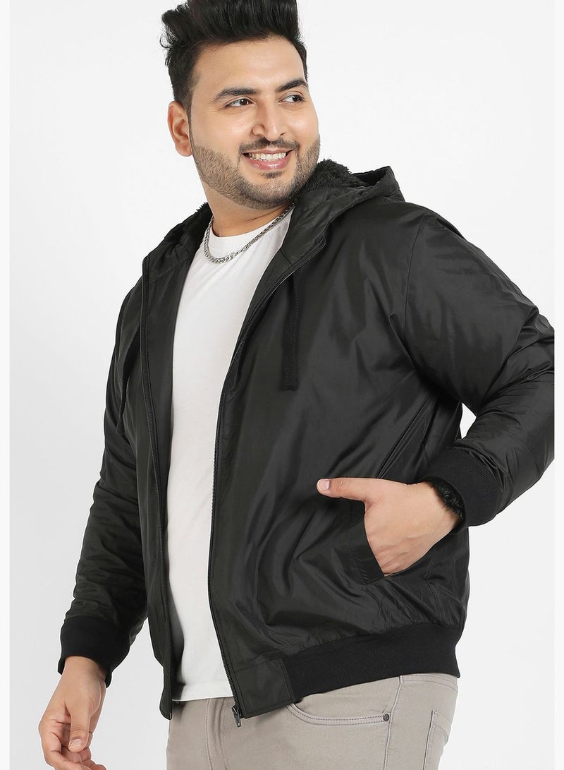 Solid Hooded Neck Long Sleeve Jacket