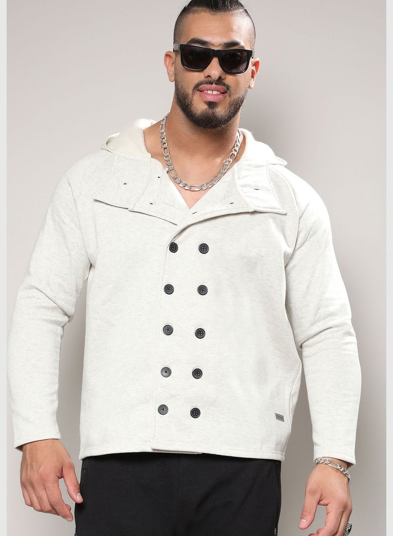 Solid Hooded Neck Long Sleeve Jacket