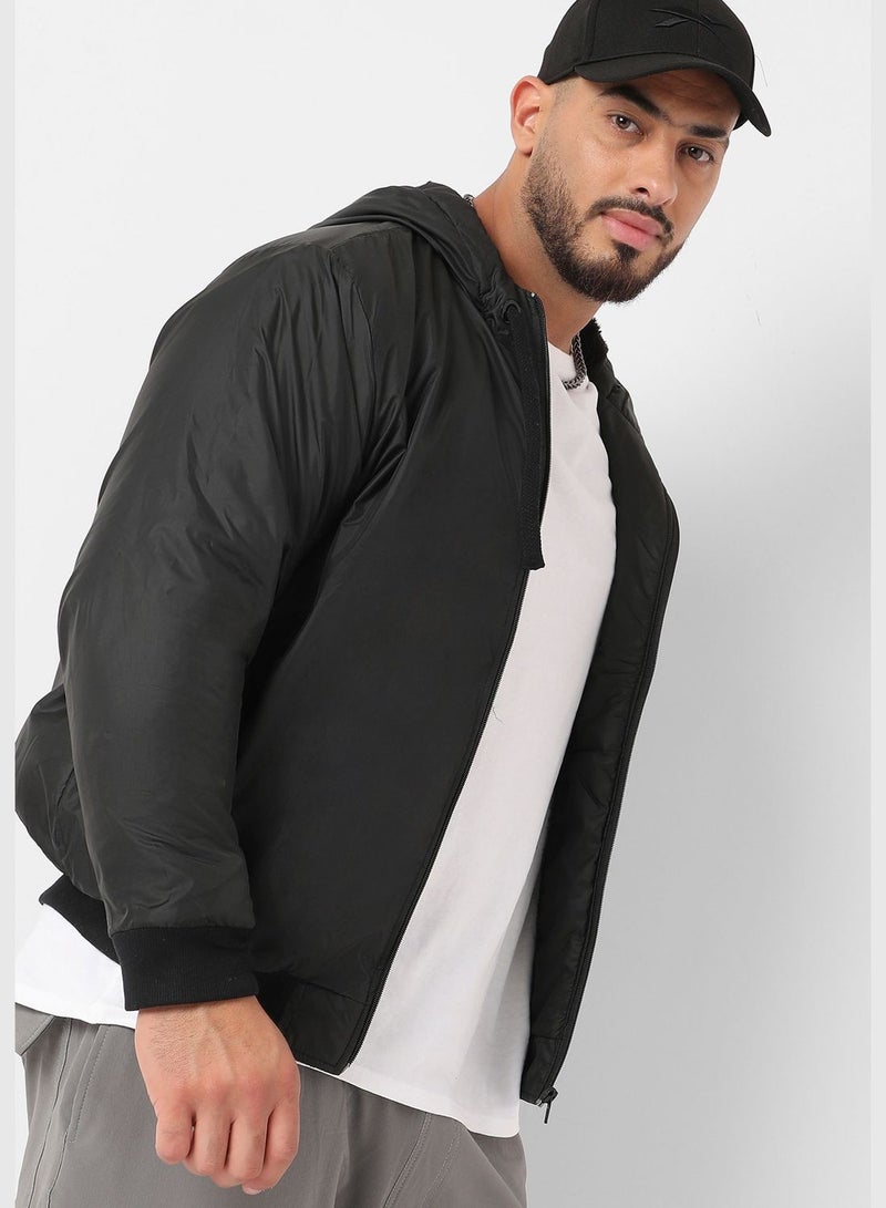 Solid Hooded Neck Long Sleeve Jacket