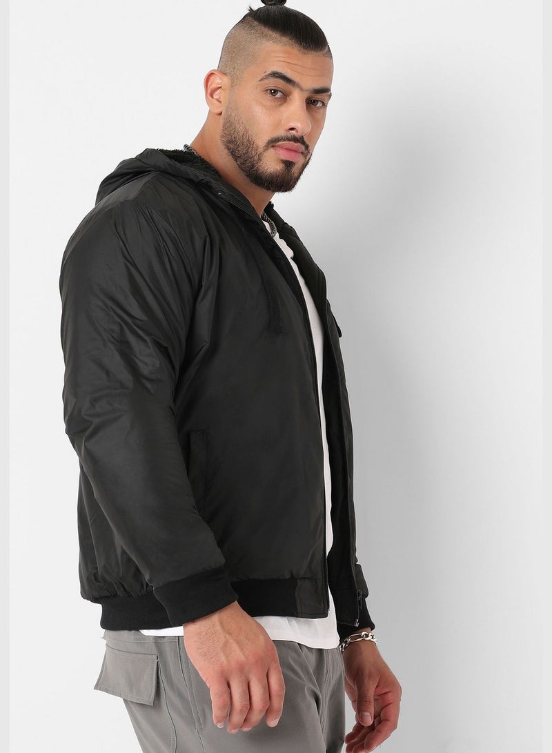 Solid Hooded Neck Long Sleeve Jacket