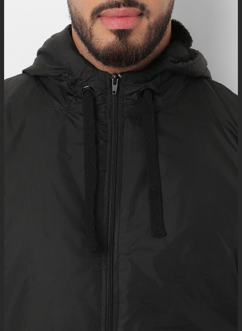 Solid Hooded Neck Long Sleeve Jacket