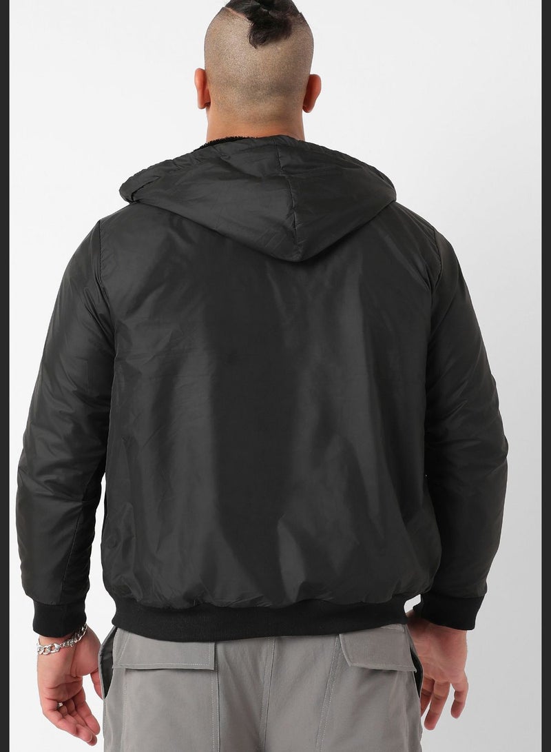 Solid Hooded Neck Long Sleeve Jacket