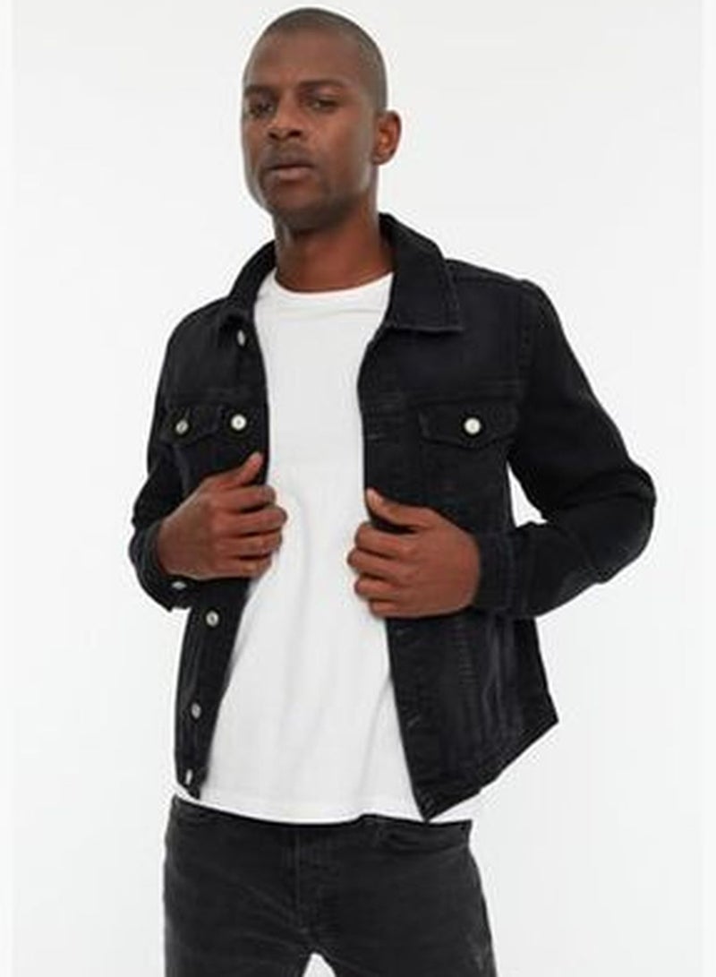 Black Men's Slim Fit Denim Jeans Jacket TMNSS20CE0088