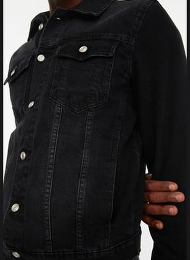 Black Men's Slim Fit Denim Jeans Jacket TMNSS20CE0088