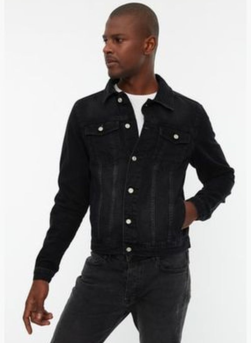 Black Men's Slim Fit Denim Jeans Jacket TMNSS20CE0088