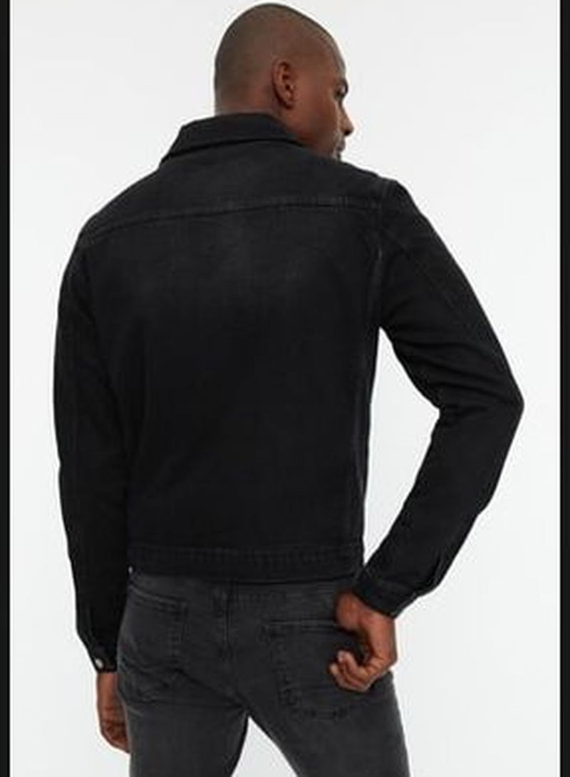 Black Men's Slim Fit Denim Jeans Jacket TMNSS20CE0088