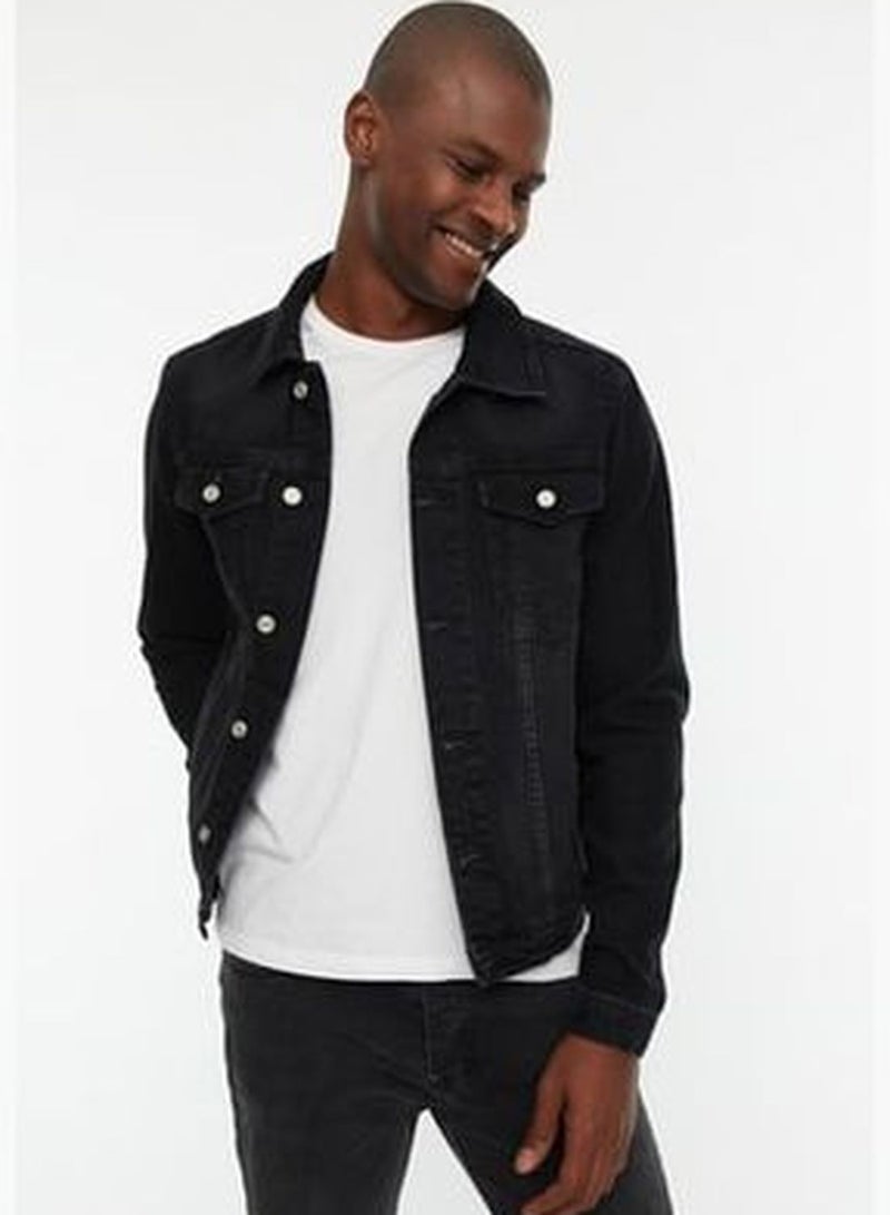 Black Men's Slim Fit Denim Jeans Jacket TMNSS20CE0088