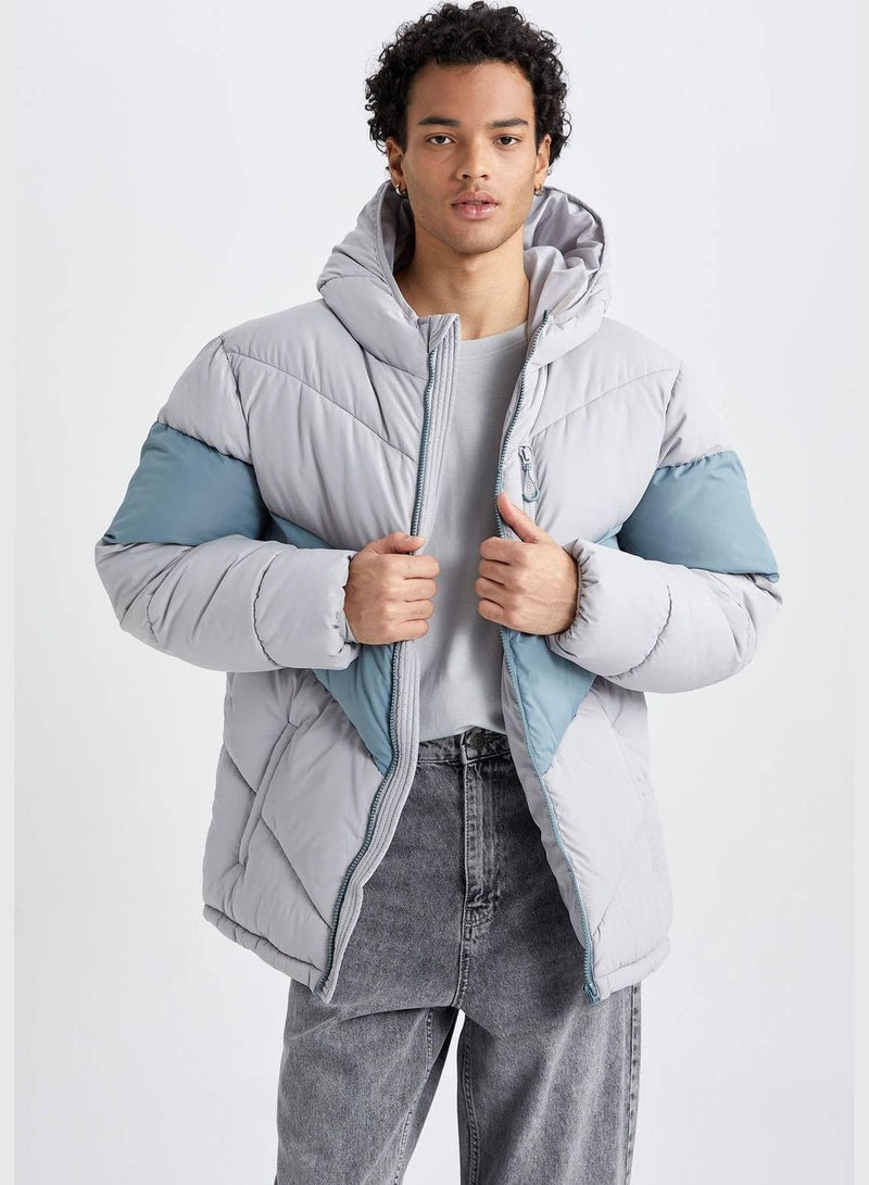 Block Colour Hooded Puffer Jacket