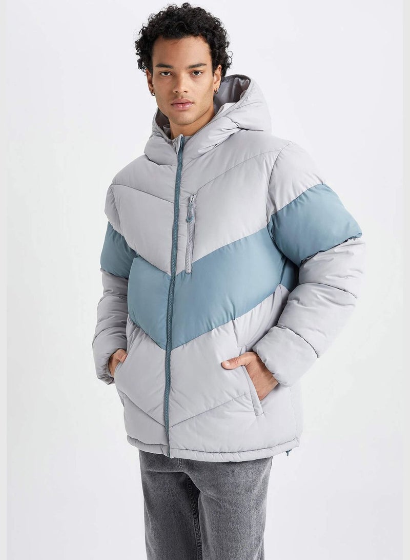 Block Colour Hooded Puffer Jacket