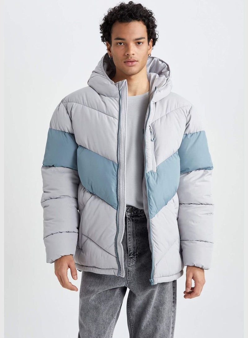 Block Colour Hooded Puffer Jacket