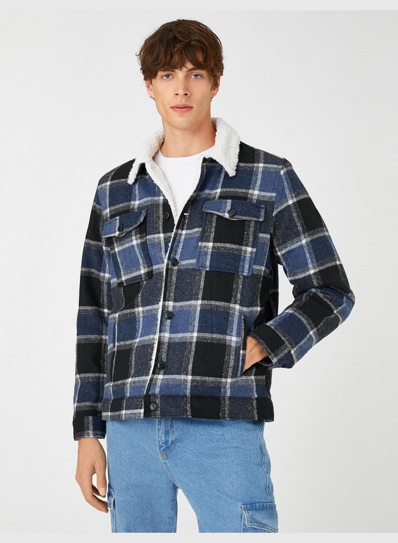 Check Plaid Shirt Jacket Neck Detail