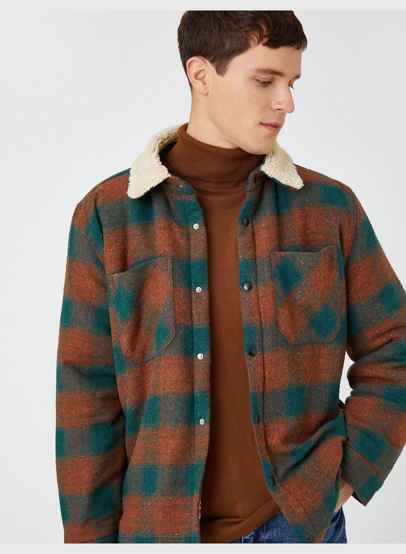 Check Plaid Shirt Jacket Neck Detailed