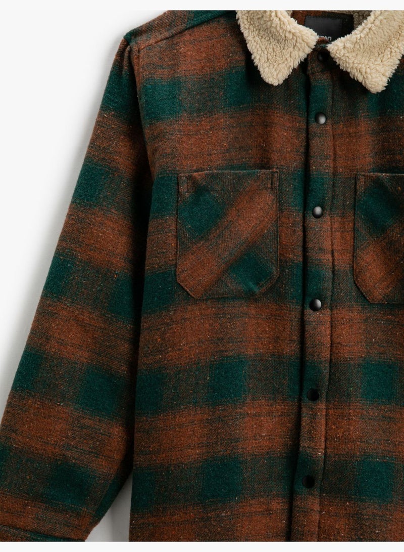 Check Plaid Shirt Jacket Neck Detailed