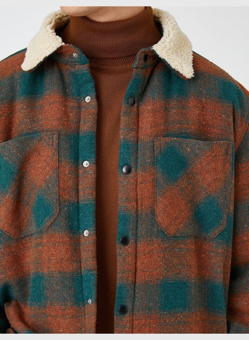 Check Plaid Shirt Jacket Neck Detailed