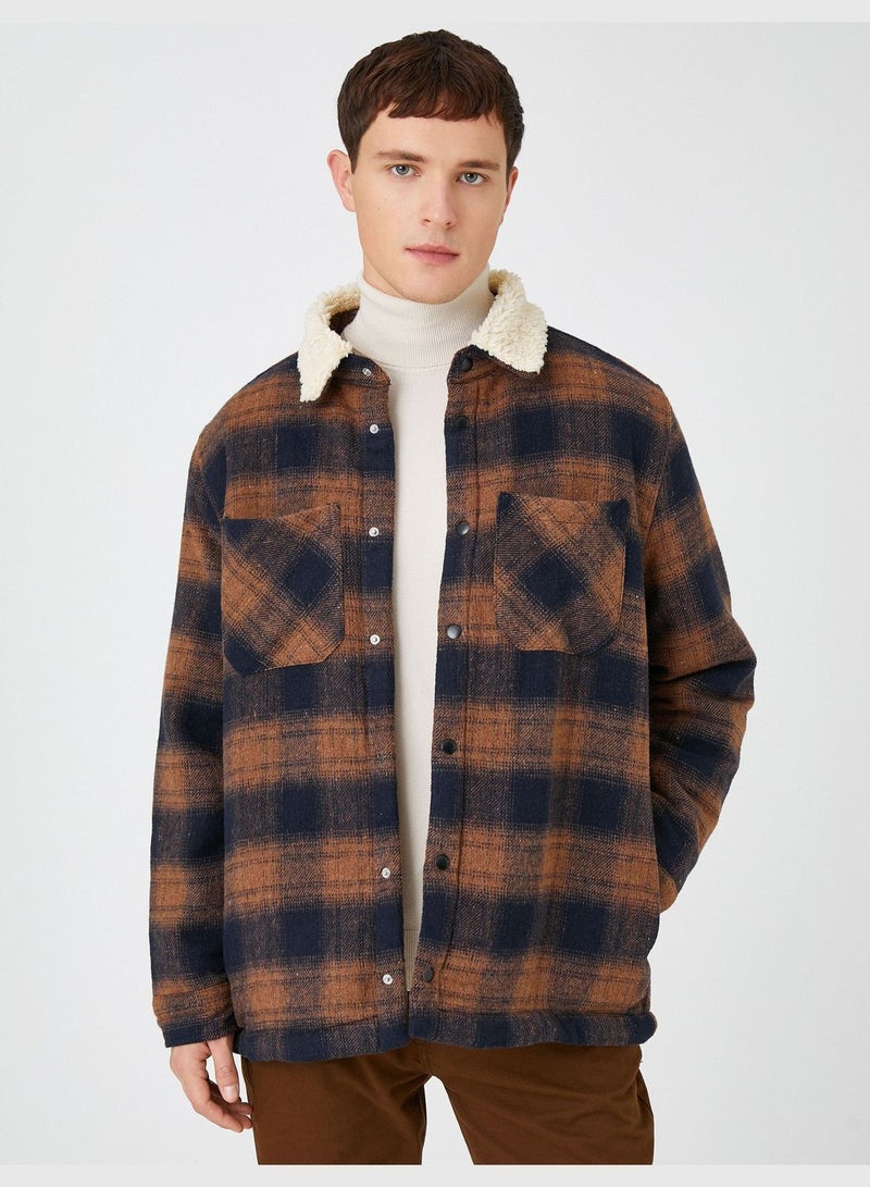 Check Plaid Shirt Jacket Neck Detailed