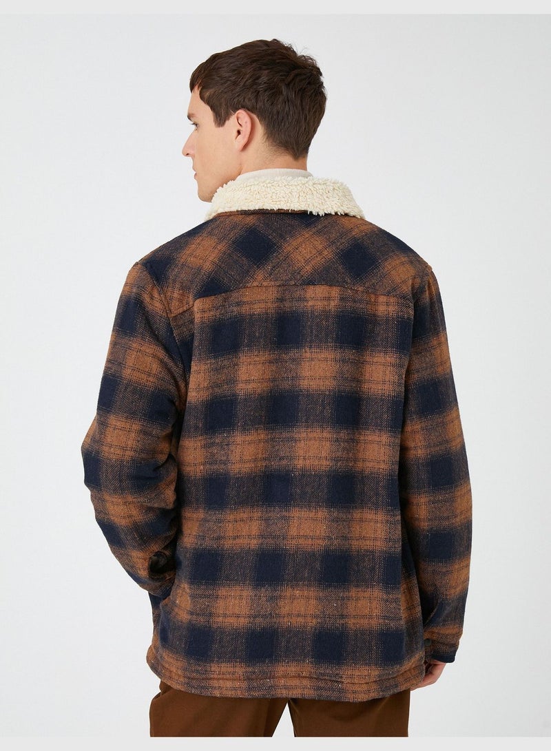 Check Plaid Shirt Jacket Neck Detailed