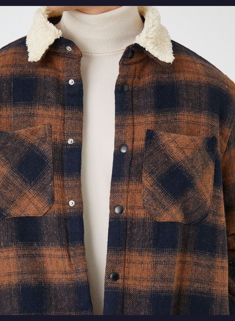 Check Plaid Shirt Jacket Neck Detailed