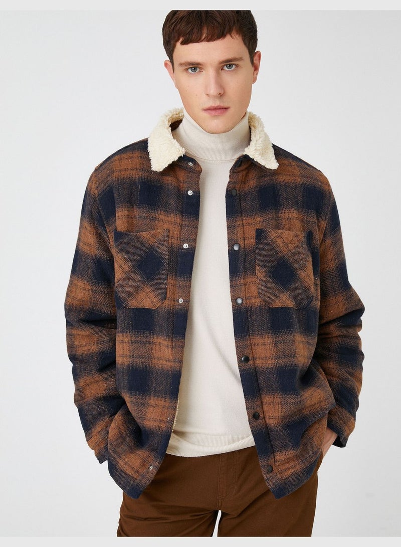 Check Plaid Shirt Jacket Neck Detailed