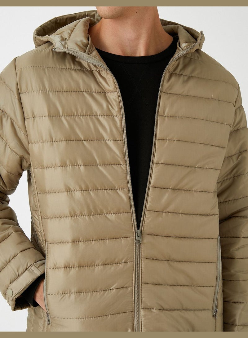 Hooded Puffer Coat Pocket Detailed