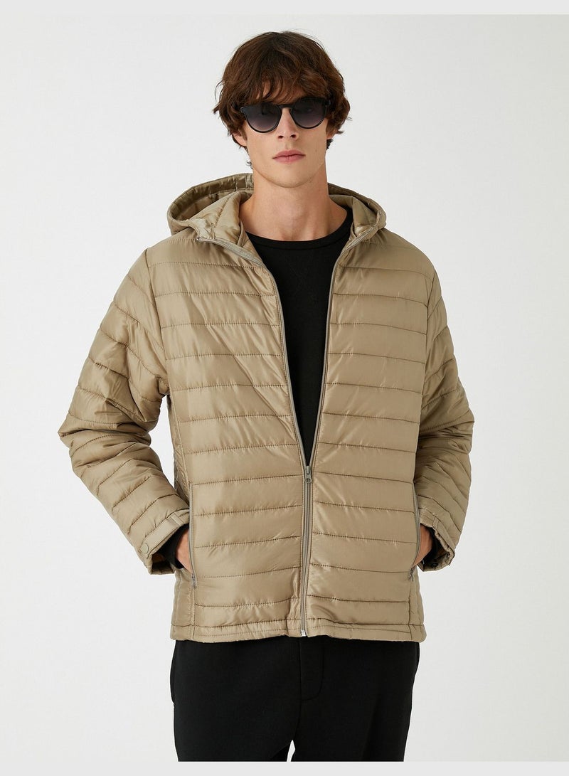 Hooded Puffer Coat Pocket Detailed